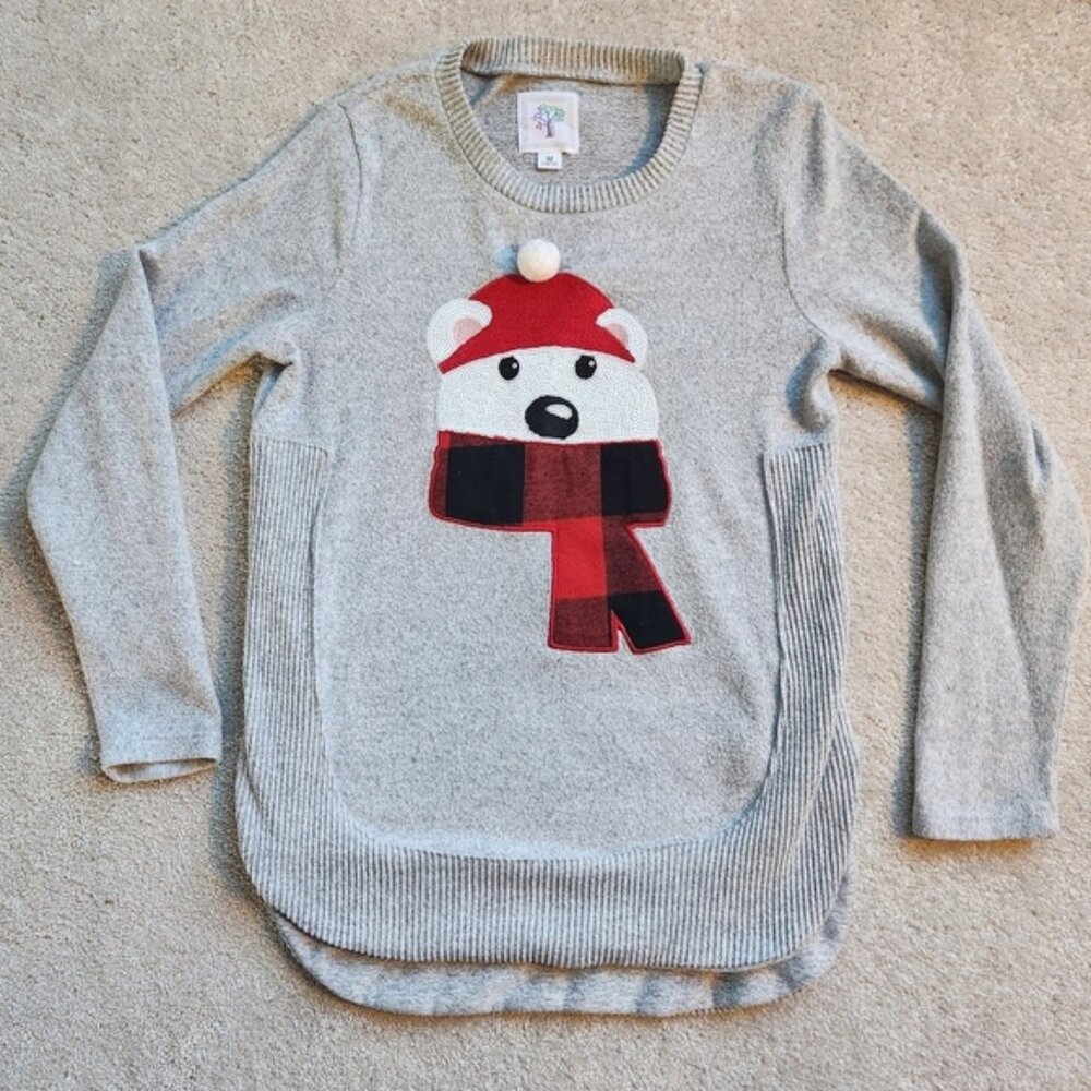 Gray Bear Design Kids Sweater, Size Medium